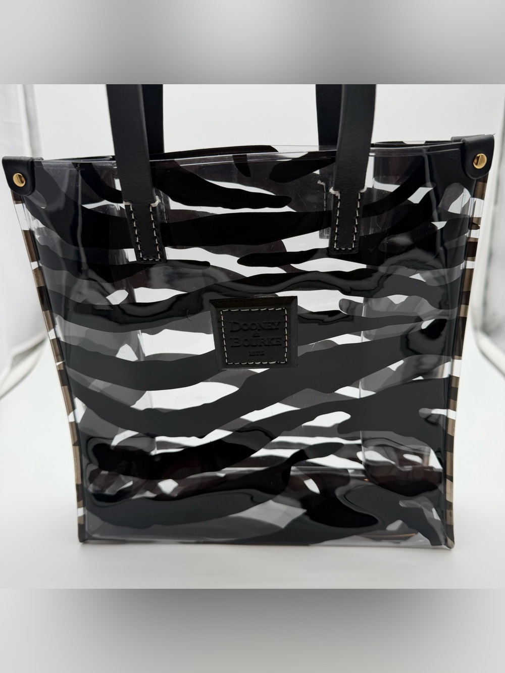 Dooney & Bourke Clear Zebra Animal Print Tote Double Leather Handles Gold